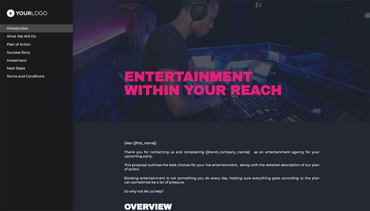 Entertainment Proposal Template - Pre-written introduction section