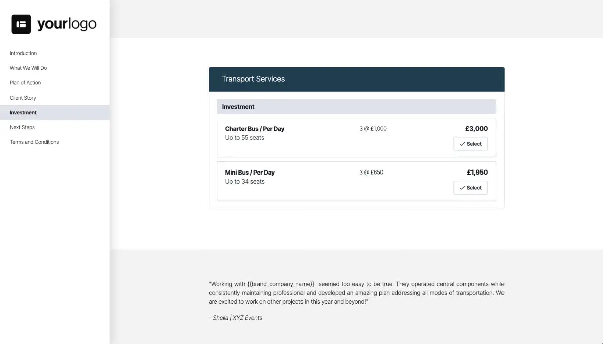 Transportation Proposal Template - Pricing