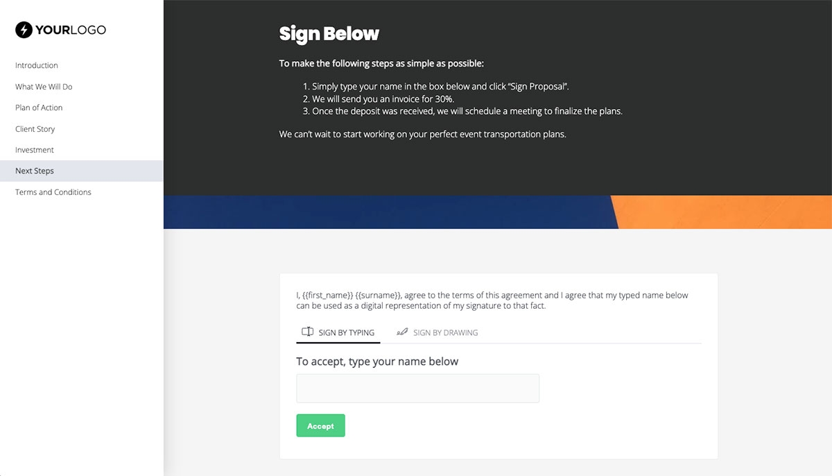 Transportation Proposal Template - Next steps with digital signing