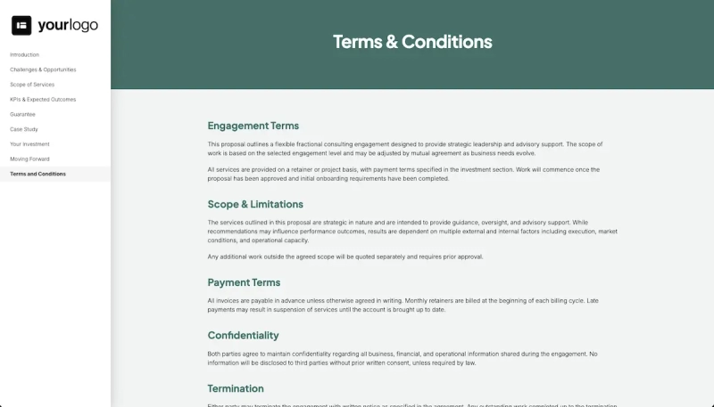 Fractional CMO Proposal Template - Pre-written terms and conditions