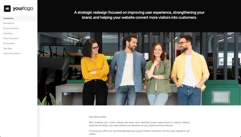 Website Redesign Proposal Template - Pre-written introduction
