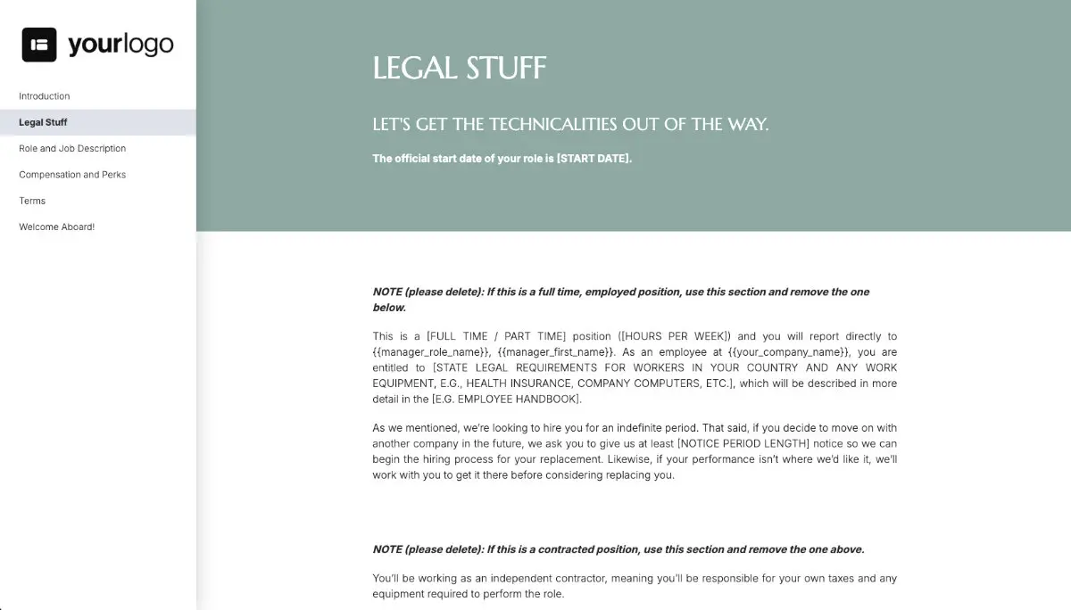 Copywriter Job Offer Template - Employment Details