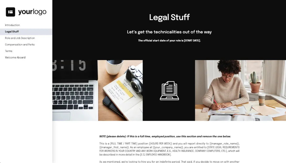 Content Writer Job Offer Template - Employment Details