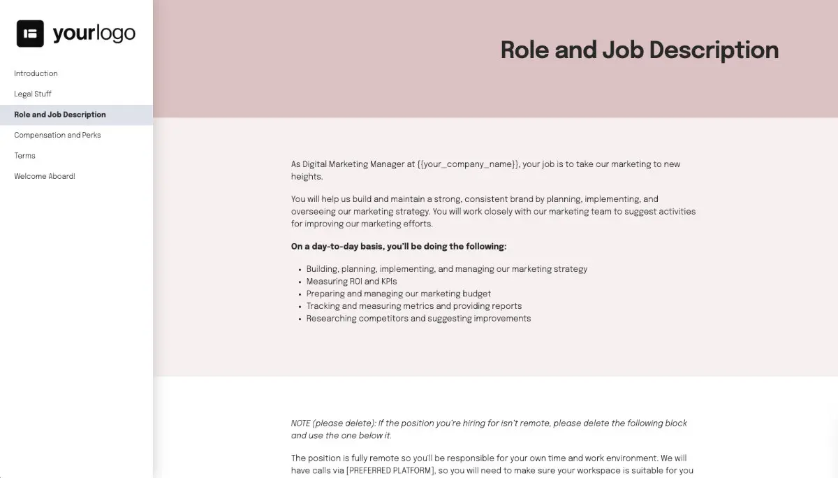 Marketing Manager Job Offer Template - Pre-Written Role and Job Description