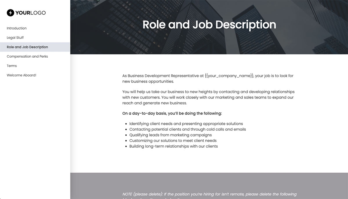 Business Development Representative Job Offer Template - Pre-Written Job Description