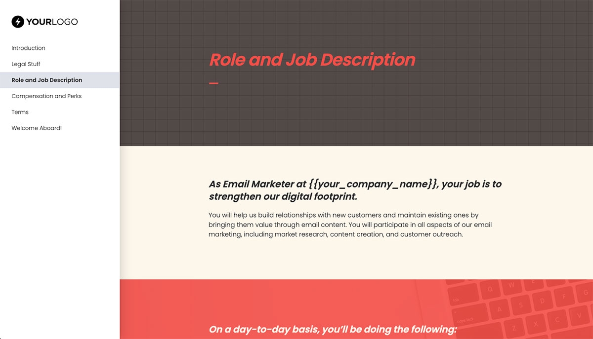 Email Marketer Job Offer Template - Role and Job Description