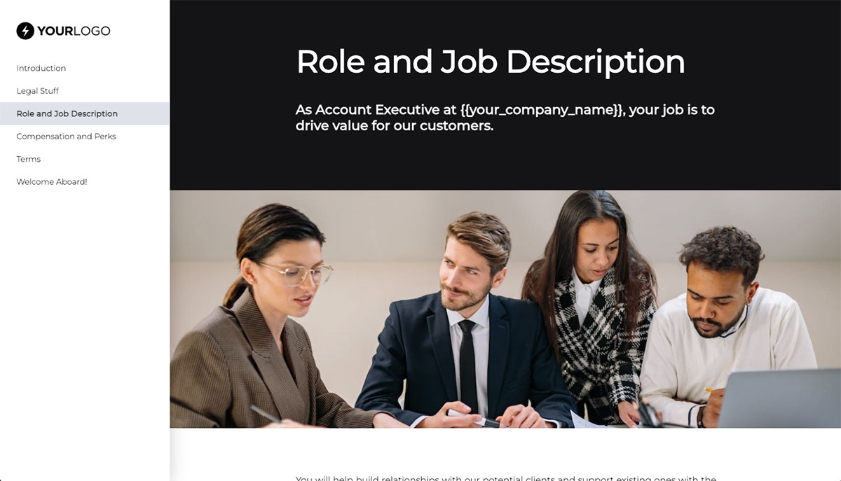 Account Executive Job Offer Template - Role and Job Description