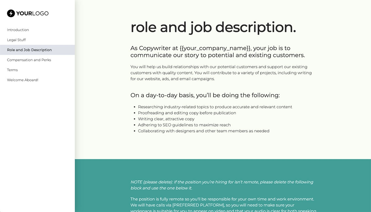 Copywriter Job Offer Template - Pre-Written Job Description