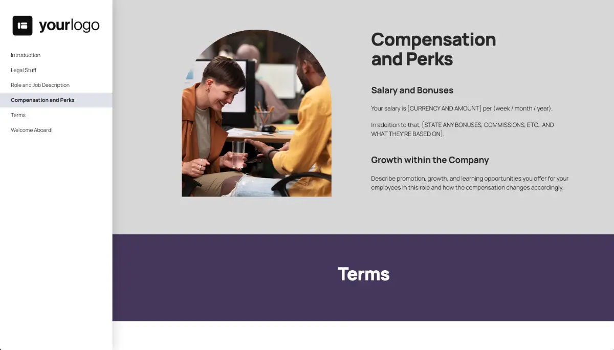 Content Marketing Manager Job Offer Template - Compensation and Perks