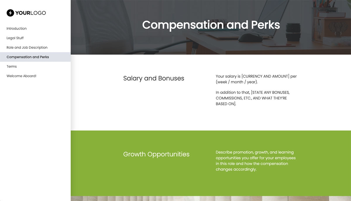 Business Development Representative Job Offer Template - Compensation and Perks