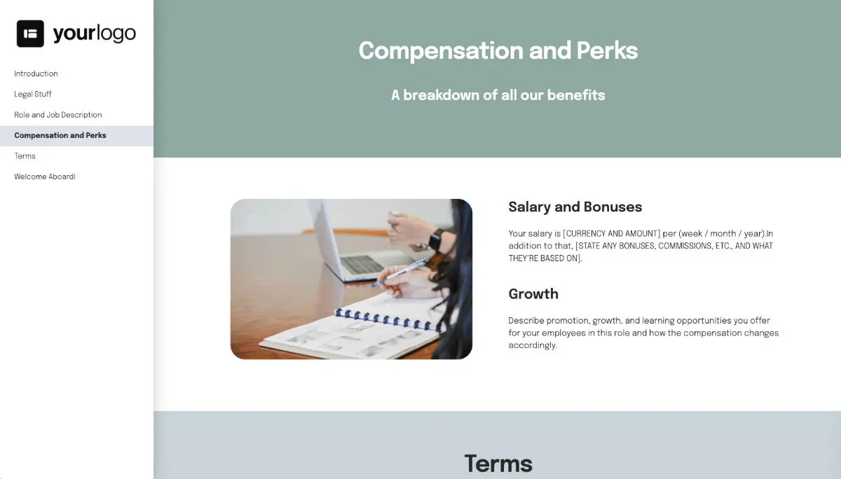 SEO Specialist Job Offer Template - Compensation Details