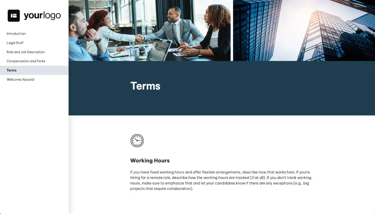 Business Development Representative Job Offer Template - Working Hours and Time Off