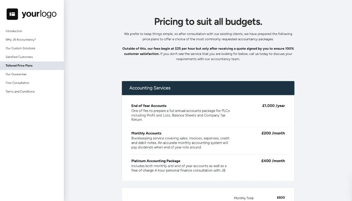Accounting Proposal Template - Pricing