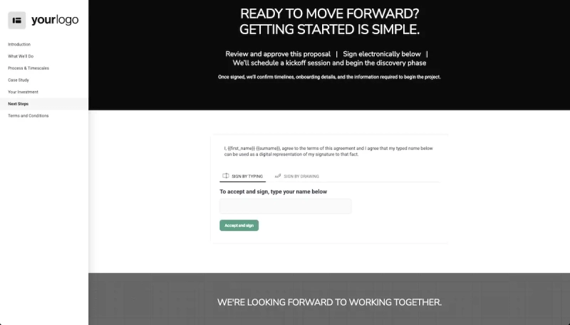Website Copywriting Proposal Template - Next steps with digital signing