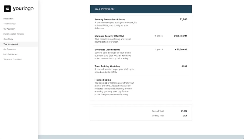 Cybersecurity Proposal Template - Flexible pricing for managed security