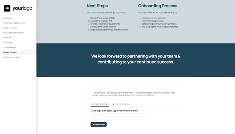 Fractional CFO Proposal Template - Next steps with digital signing 