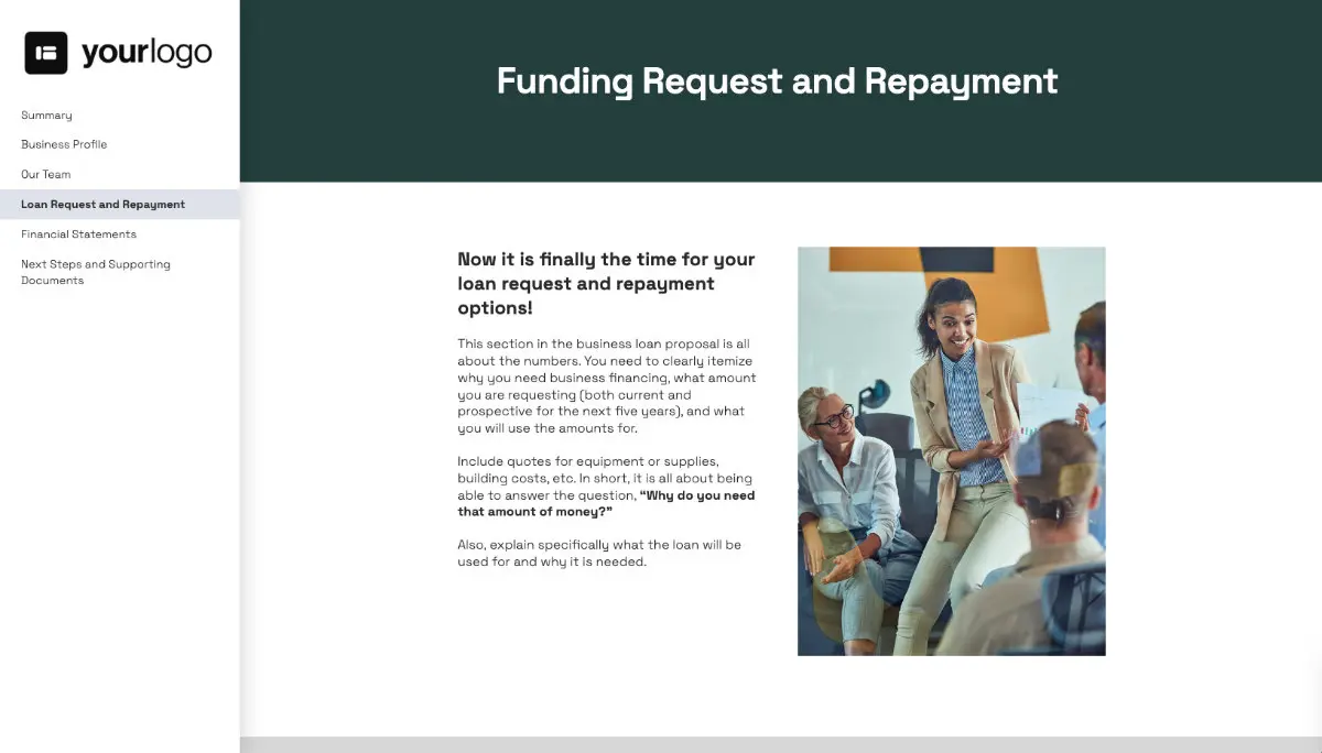 Business Loan Proposal Template - Loan request and payment