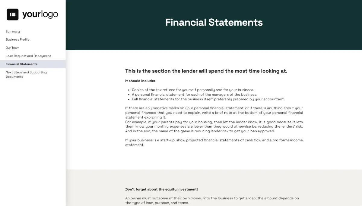 Business Loan Proposal Template - Financial statements