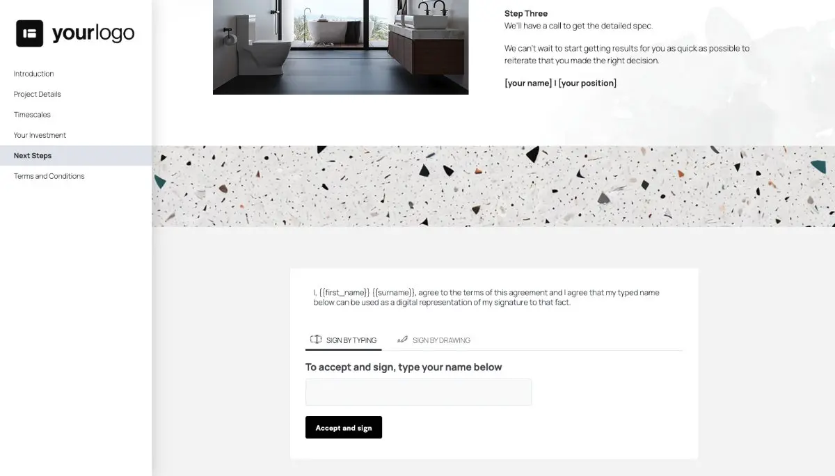 Bathroom Remodel Proposal Template - Next steps with digital signing