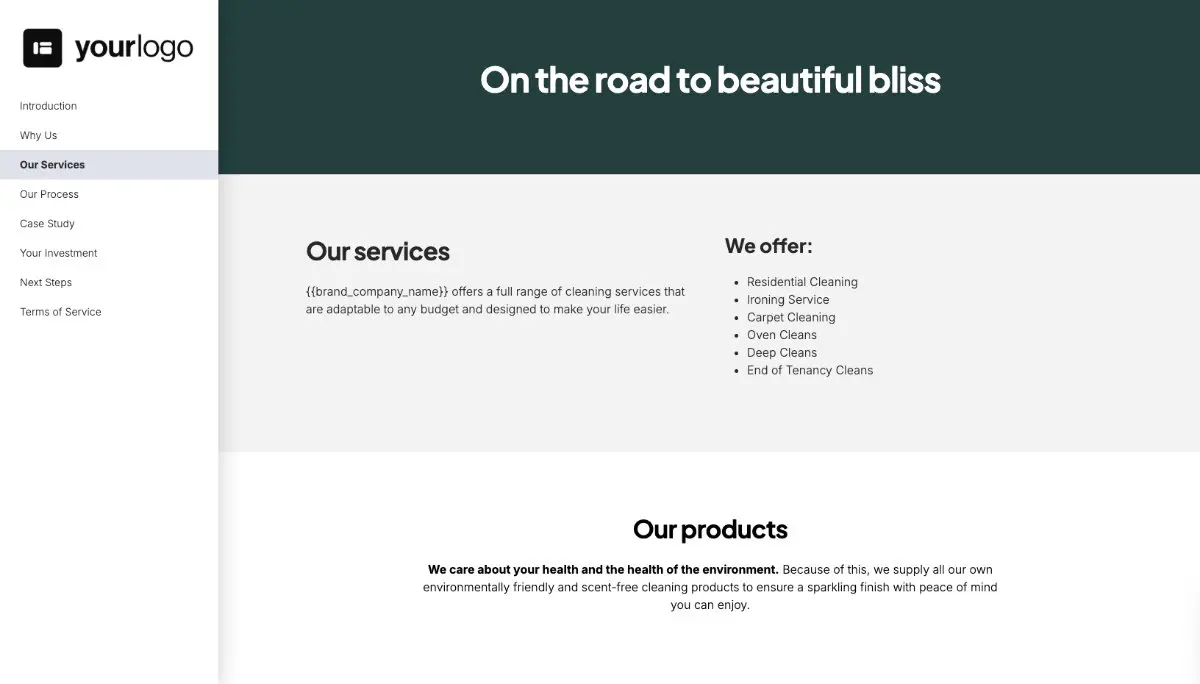 Cleaning Service Proposal Template - Pre-written services section
