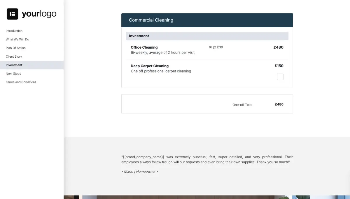 Commercial Cleaning Proposal Template - Pricing