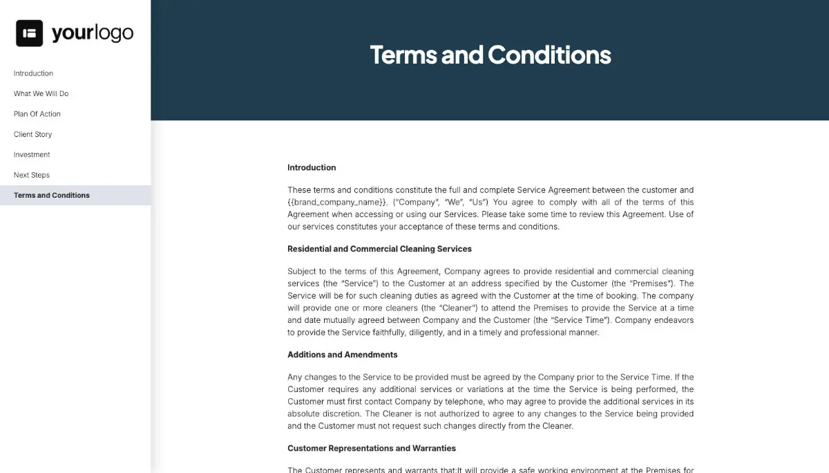 Commercial Cleaning Proposal Template - Pre-written contract