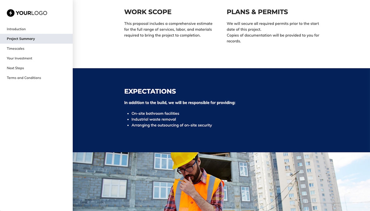 Construction Work Proposal Template - Case study example