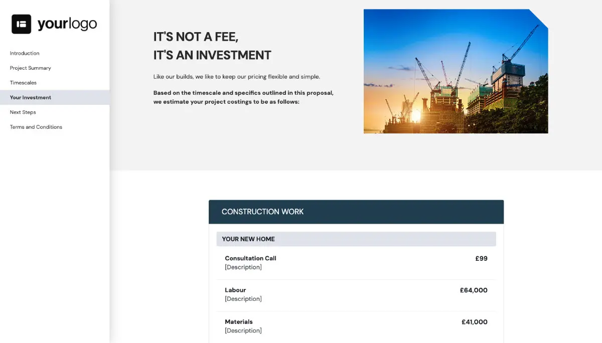 Construction Work Proposal Template - Pricing