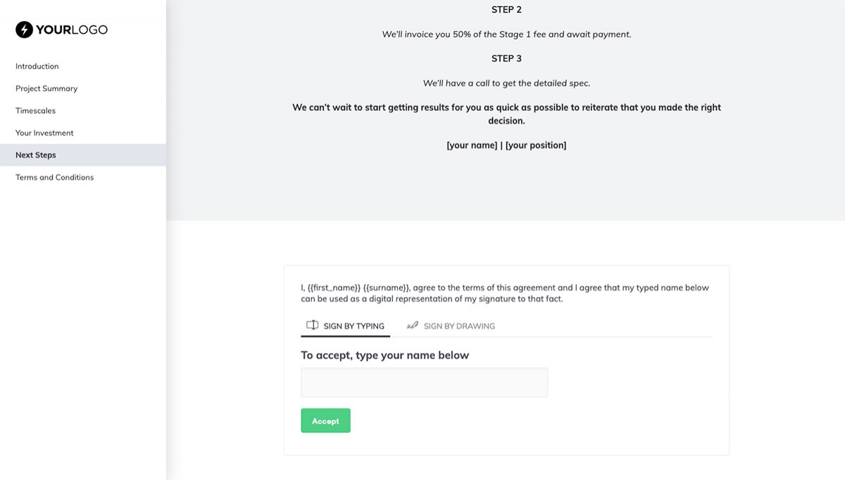 Construction Work Proposal Template - Next steps with digital signing