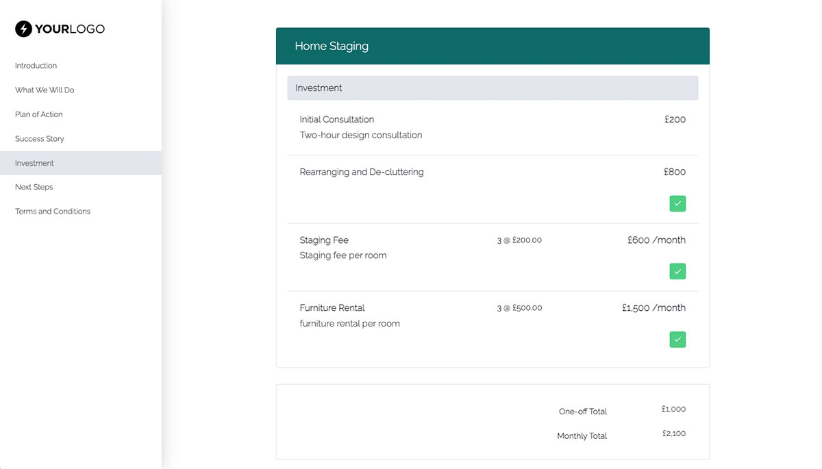 Home Staging Proposal Template - Pricing