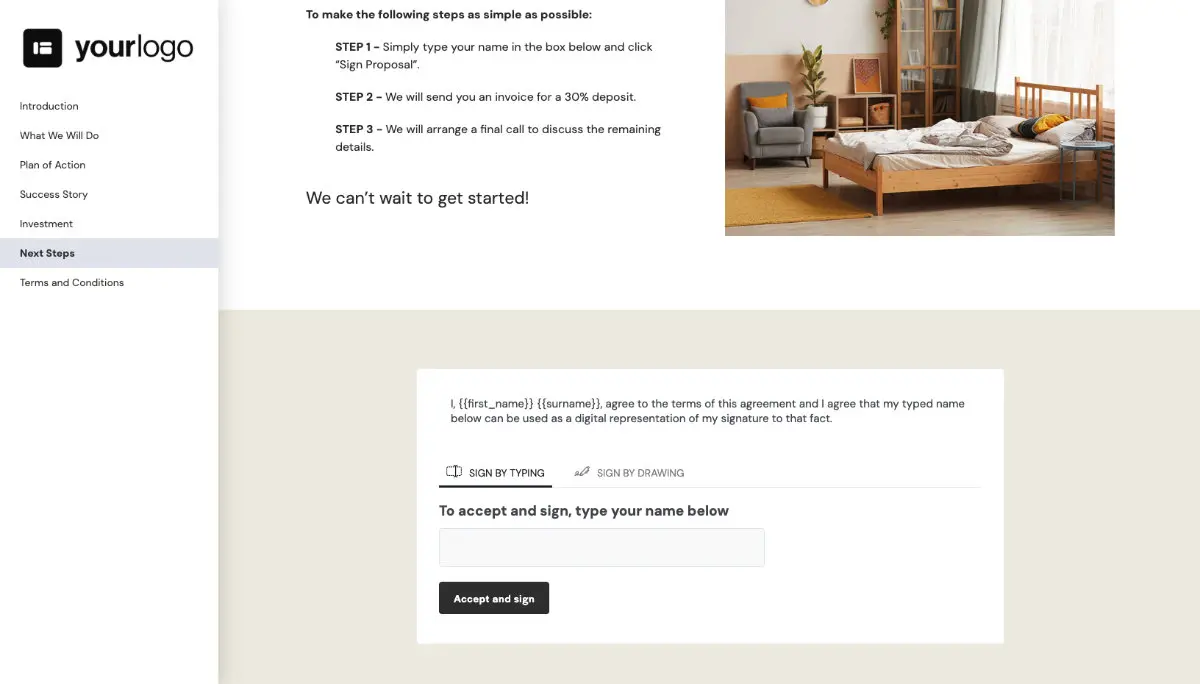 Home Staging Proposal Template - Next steps with digital signing