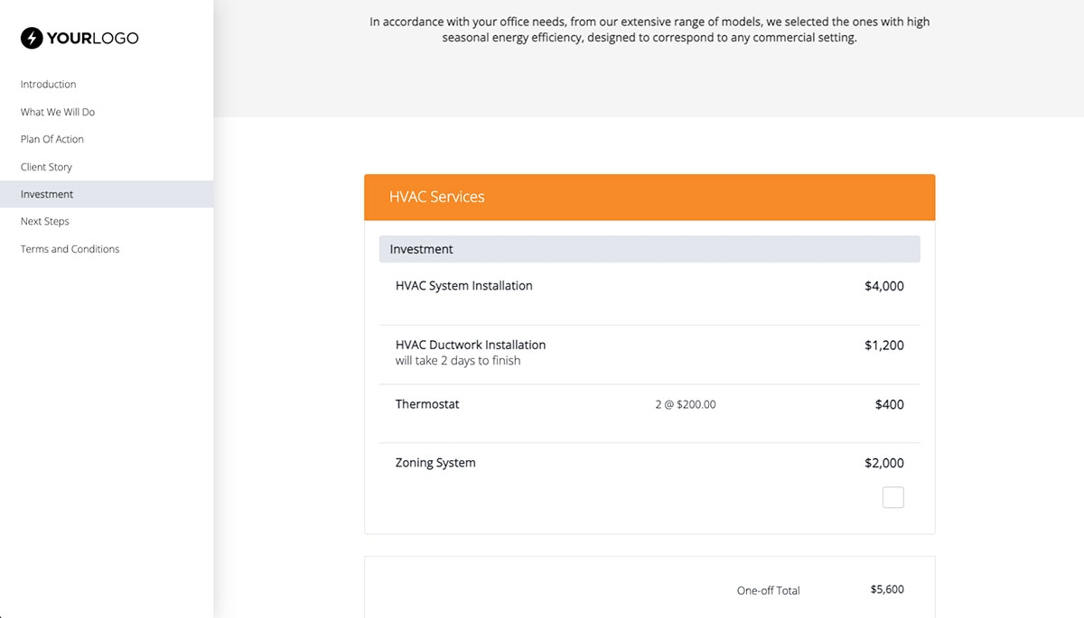 HVAC Proposal Template - Pricing