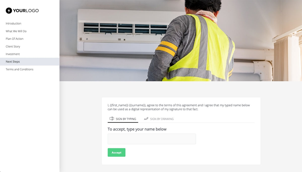 HVAC Proposal Template - Next steps with digital signing