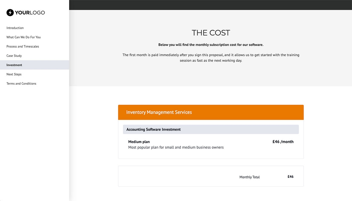 Inventory Proposal Template - Pricing