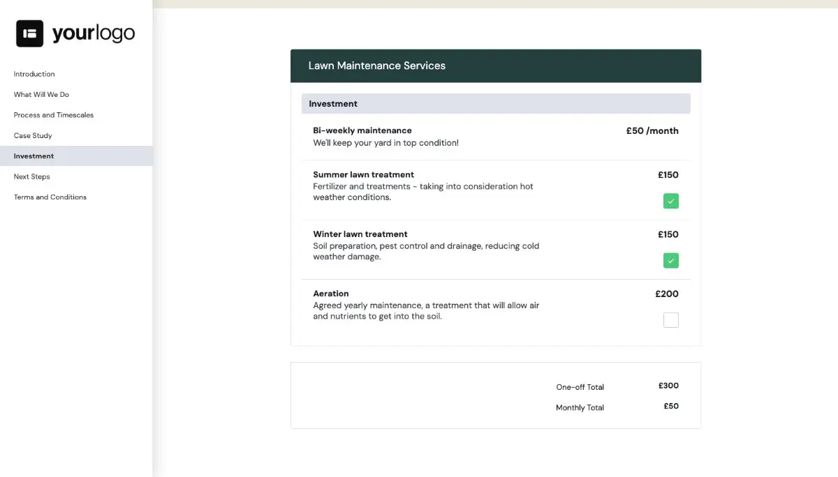 Lawn Maintenance Proposal Template - Pricing