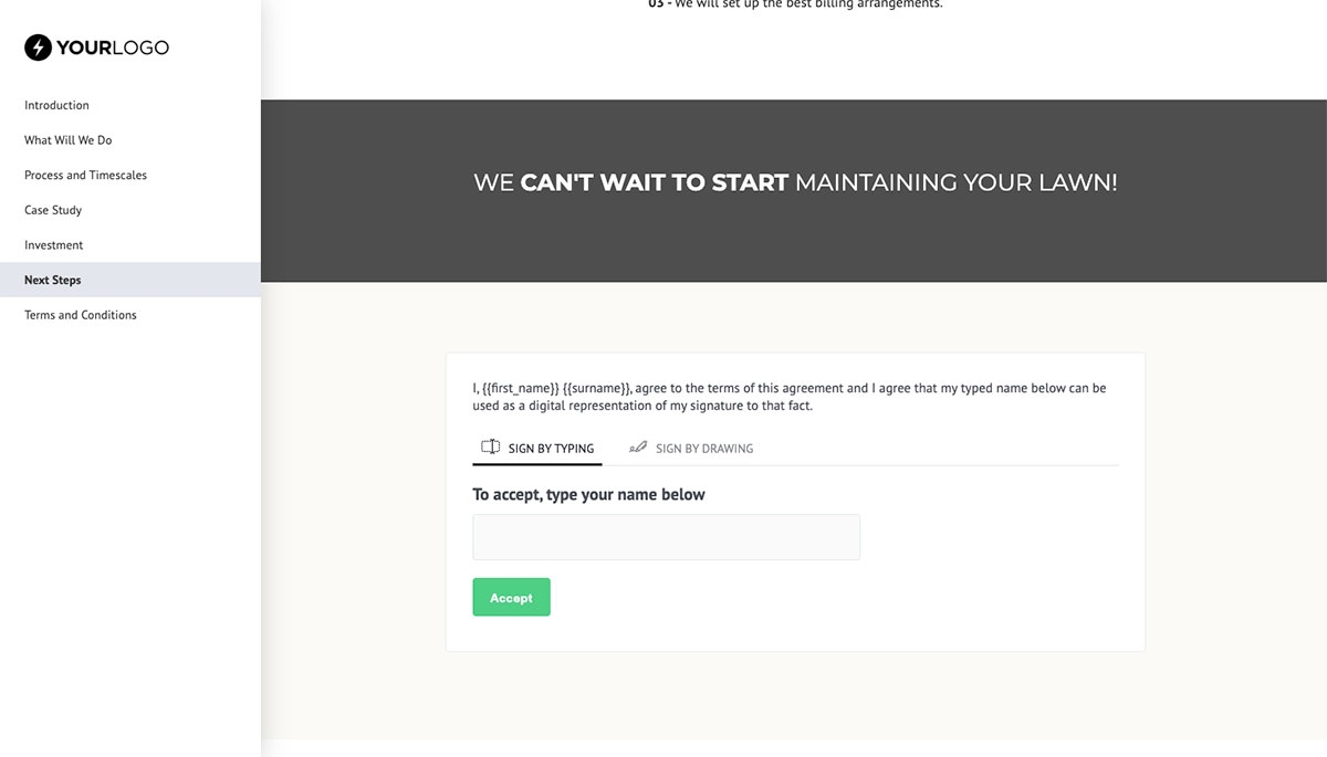 Lawn Maintenance Proposal Template - Next steps with digital signing