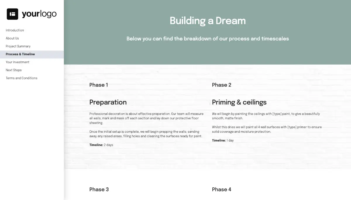 Painting Proposal Template - Process and timescales