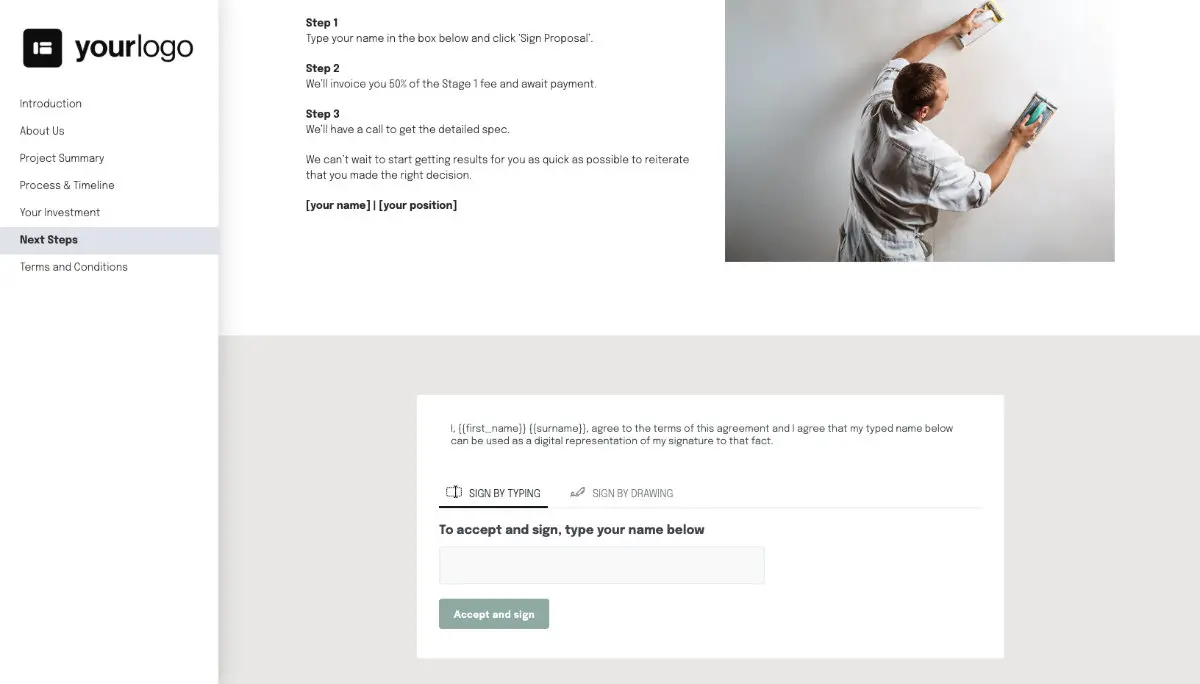 Painting Proposal Template - Next steps with digital signing