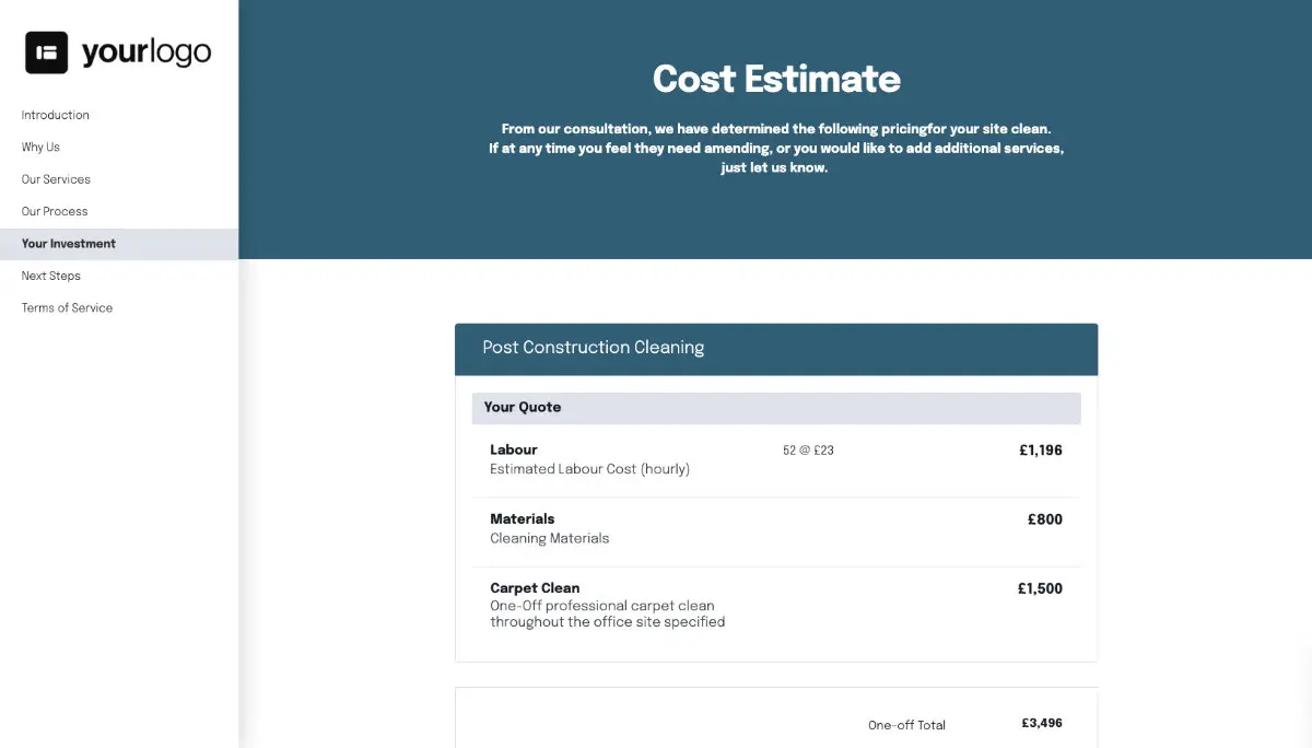 Post Construction Cleaning Proposal Template - Pricing