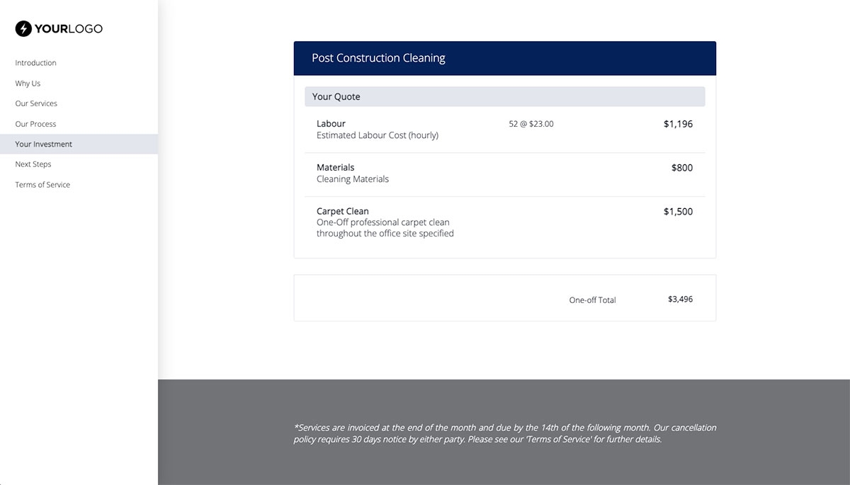 Post Construction Cleaning Proposal Template - Pricing