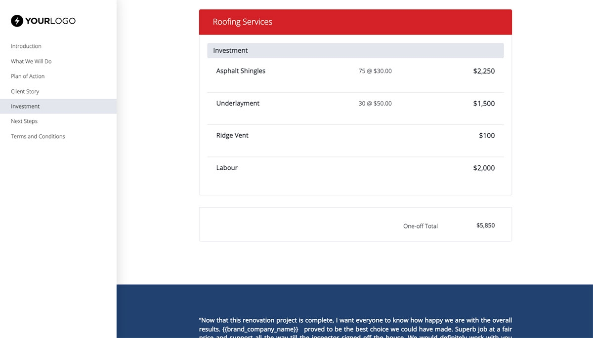 Roofing Proposal Template - Pricing