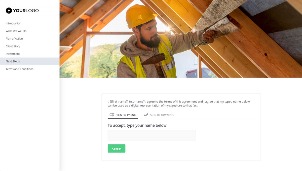 Roofing Proposal Template - Next steps with digital signing