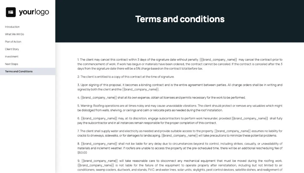 Roofing Proposal Template - Pre-written contract