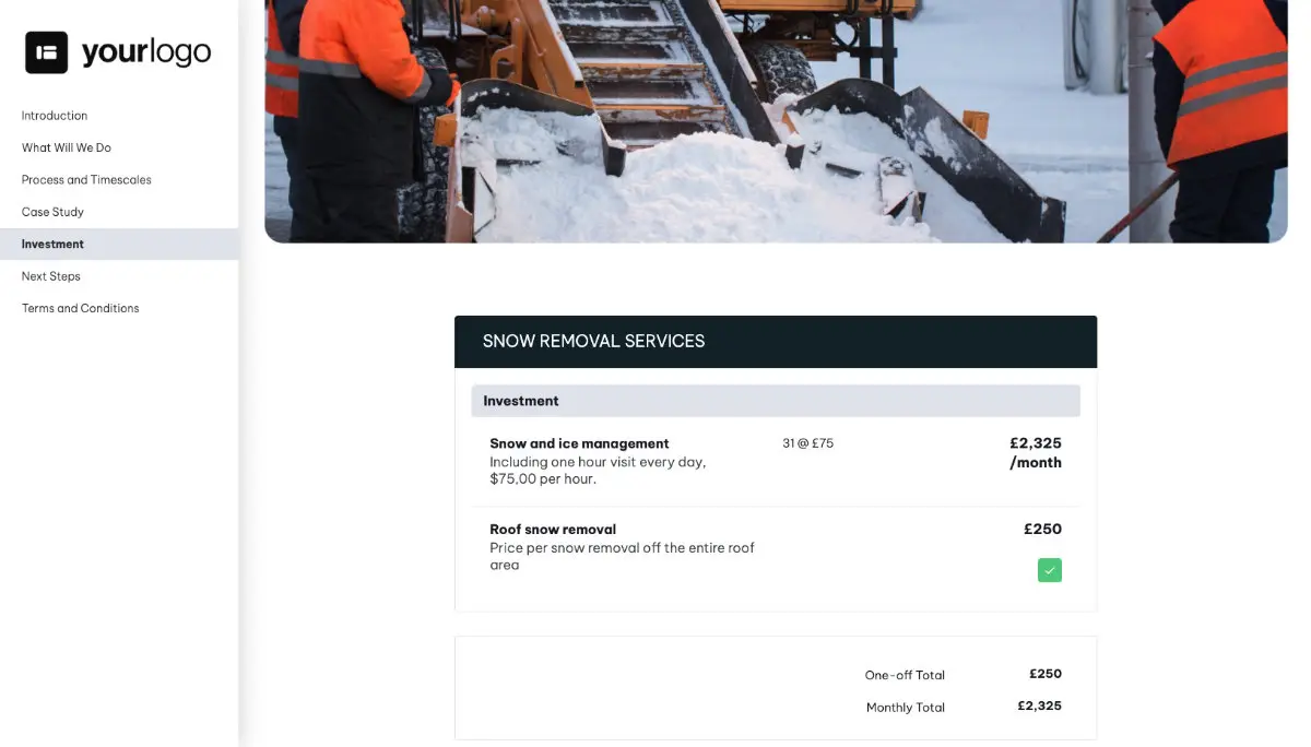 Snow Removal Proposal Template - Pricing
