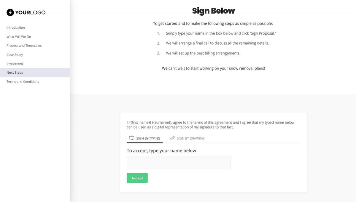 Snow Removal Proposal Template - Next steps with digital signing