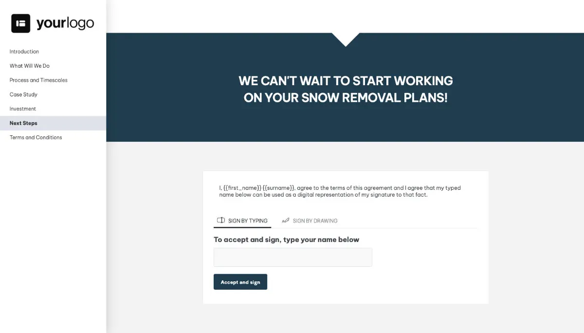 Snow Removal Proposal Template - Next steps with digital signing