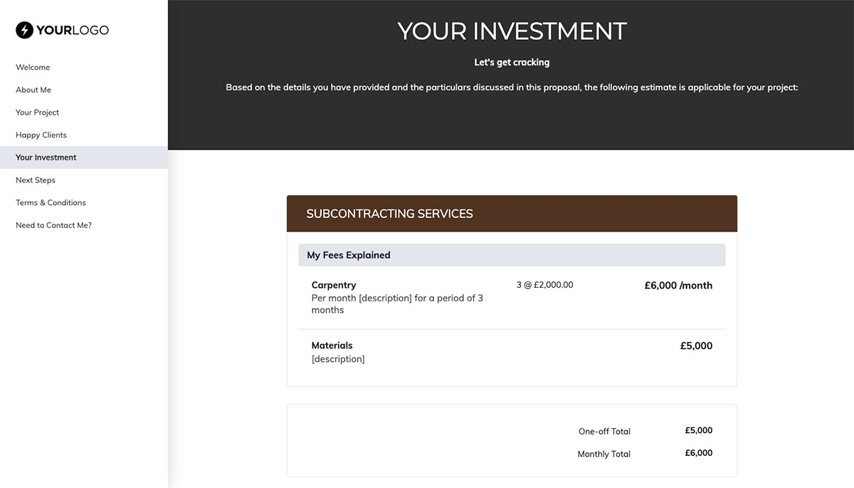 Subcontractor Proposal Template - Pricing