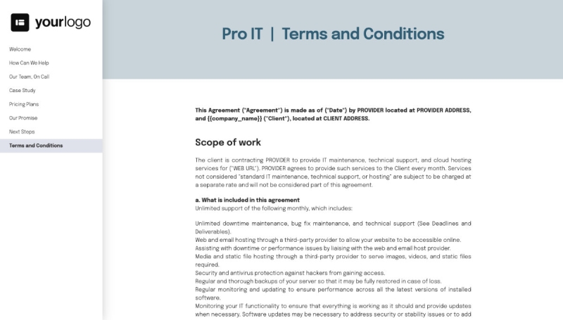 IT Support Services Proposal Template - Pre-written contract