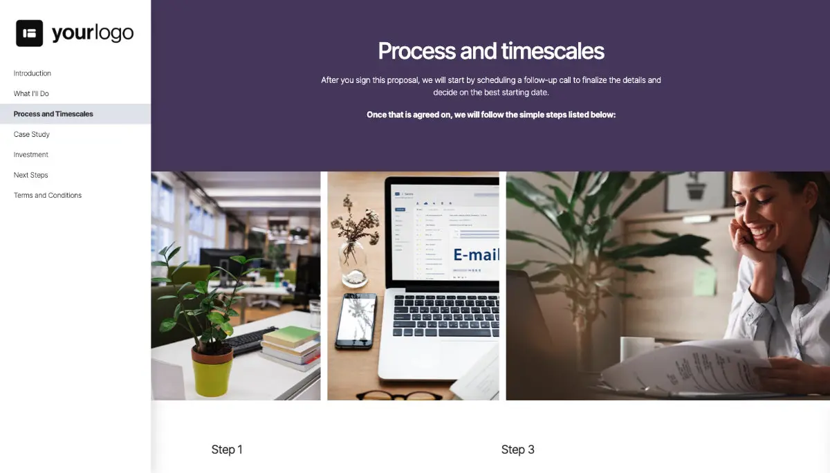 Personal Assistant Proposal Template - Processes and timelines