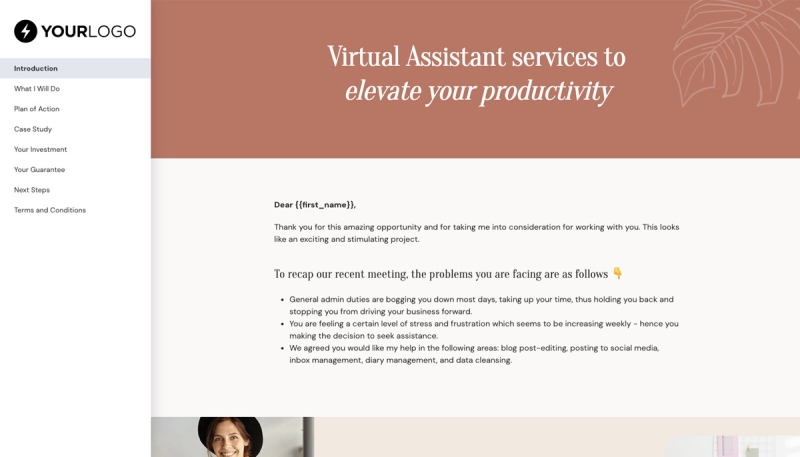 Virtual Assistant Proposal Template - Pre-written services section